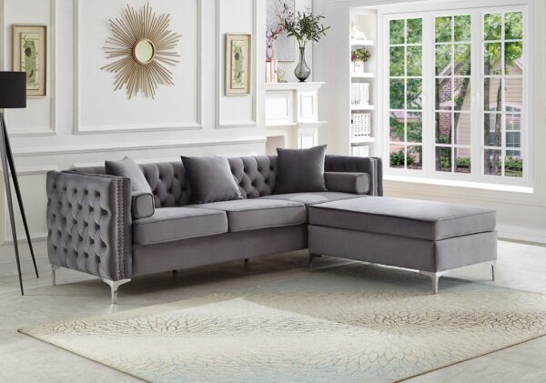Sectional W/ Reversible Chaise (Grey Velvet)