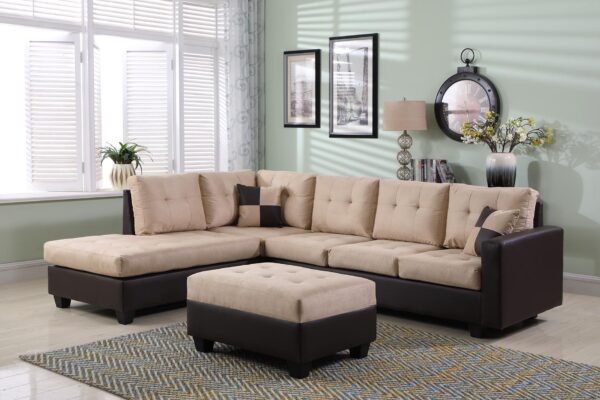 Sectional Sofa Reversible (Beige Fabric)