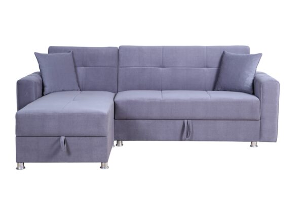 Sectional Sofa Bed-Reversible with Ottoman (Grey Fabric)