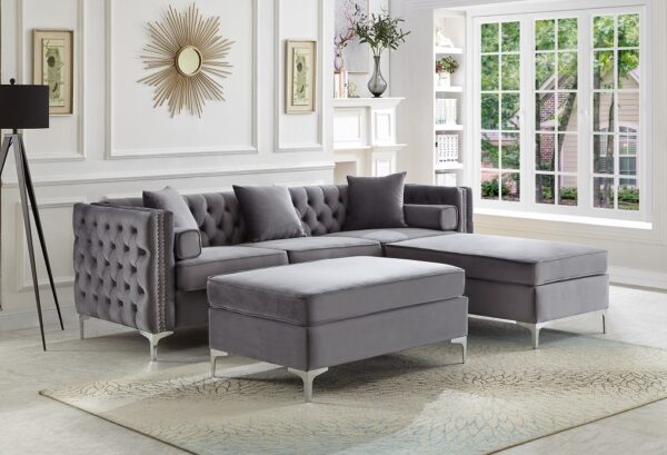 Sectional W/ Reversible Chaise (Grey Velvet) - Image 2